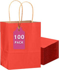qiqee 100PCS Gift Bag with Handles Bulk Kraft Red Paper Bags Multiple Uses (13''x5 x10 inch Large Size)