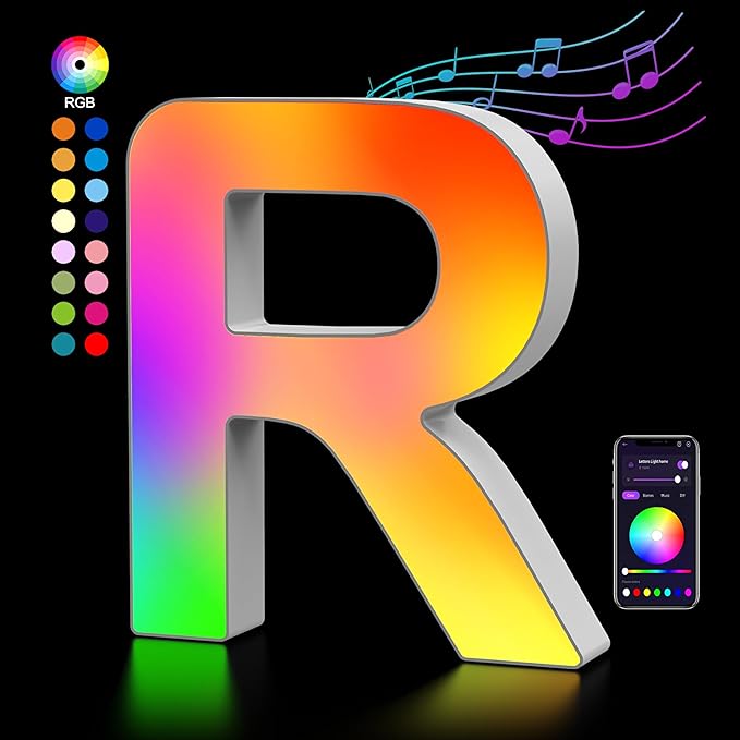 OJQ Light Up Letters LED Letter - Marquee Letters Room Decor Alphabet Letter Music Sync Color Change Colorful - Christmas Birthday Gifts for Girl - Teen Girls Gifts Party Home Wall Decor