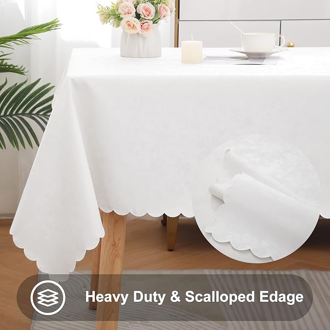 Smiry Rectangle Table Cloth, Waterproof Heavy Duty Vinyl Tablecloths, Wipeable Washable Table Cover for Kitchen and Dining Room (White, 54" X 108")