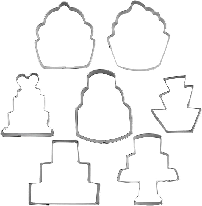 Cake Shaped Cookie Cutters Set of 7 pcs, Stainless Steel Cupcake/Birthday Cake/Wedding Cake Series Fondant Cutter Molds Baking DIY