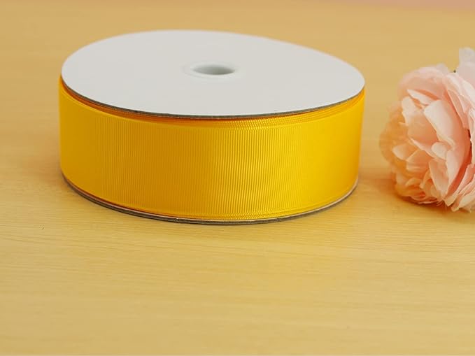 One Roll 50 Yards Soild Gold Grosgrain Ribbon 1 1/2 inch Flower Bouquets Ribbons-1.5 inch Thick Gift Wrapping Ribbon-DIY Crafts Bow Hair Headband Accessories Ribbons #642(38mm)