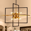 31.5'' Large Modern Lantern Chandeliers, 12-Light Black Gold Geometric Pendant Light Fixture, Industrial Hanging Chandelier for Entryway Foyer Hallway Dining Room, Kitchen Island