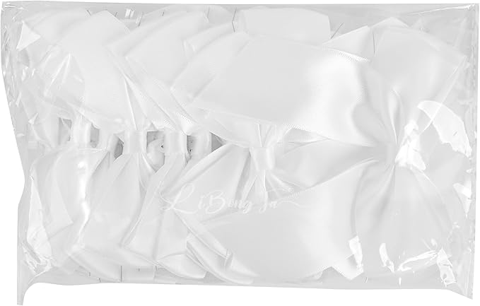 5'' White Bow Party Decorations Satin Bows, Twist Tie Bows for Treat Bags, Cake Pops, Pre-Tied Bow Premade Ribbon Bows for Crafts, Holiday Bows for Gift Wrapping, Wedding Decor-24 Counts