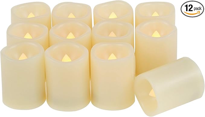 CANDLE CHOICE Battery Operated Flameless Votive Candles with Auto Timer Realistic Flickering Fake Tall Electric LED Tea Lights Set Wedding Halloween Christmas Decorations Batteries Included 12 PCS
