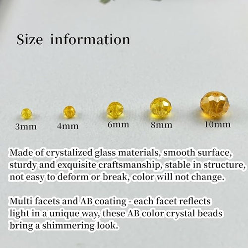 100pcs 8mm Crystal Glass Beads for Crafts Faceted Rondelle Glass Beads for Jewelry Making Crystal Spacer Beads for Necklaces Bracelets Earrings DIY Craft(Gold Yellow AB)