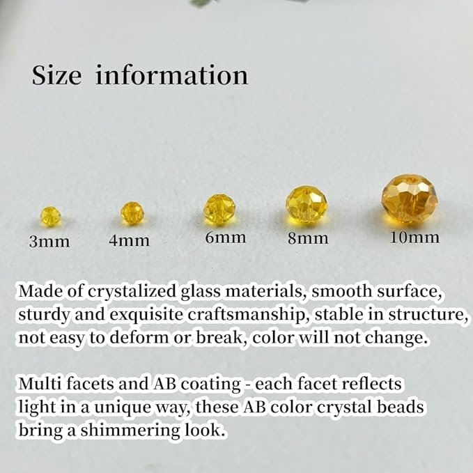 200pcs 6mm Crystal Glass Beads for Crafts Faceted Rondelle Glass Beads for Jewelry Making Crystal Spacer Beads for Necklaces Bracelets Earrings DIY Craft(Gold Yellow AB)