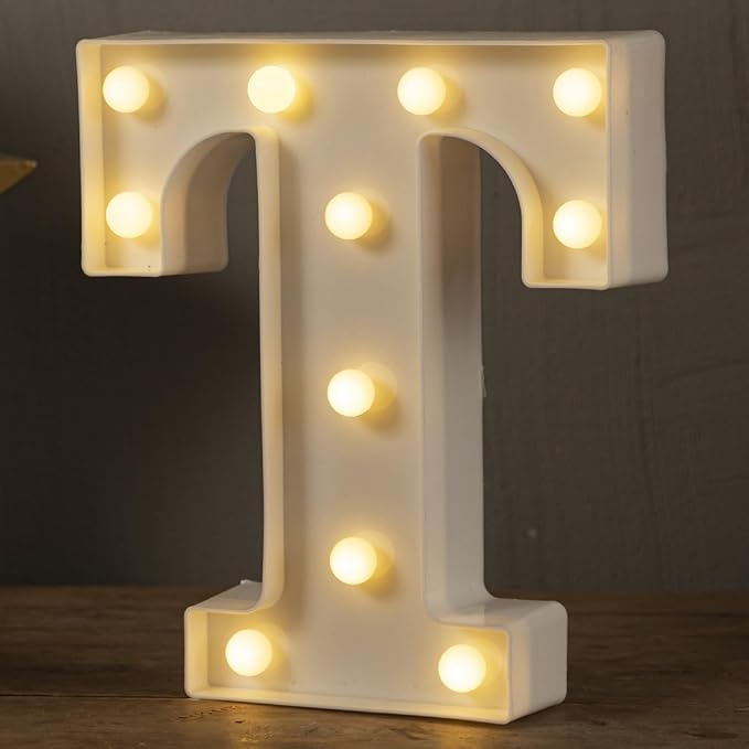 HXWEIYE Light Up Letters T, LED Marquee Letters Light Sign 26 Alphabet and 10 Number Big Lights Letter for Party Birthday Bar Battery Powered Christmas Decor Letter Lights (Warm White)