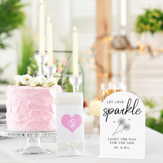 Acrylic Wedding Sign Wedding Signs for Ceremony Let Love Sparkle Sign for Wedding, Modern Calligraphy Arch Acrylic Table Top Sign for Wedding Reception and Event Party Table(white）