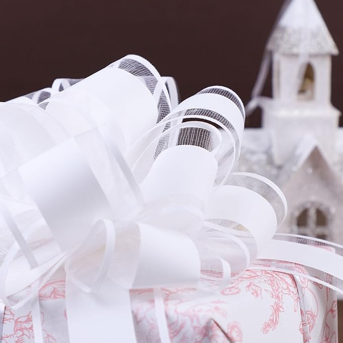 6Pcs 6inch Pull Bow Gift Wrapping,Pull Bow For Gift Basket, Gift Bag Box Wrapping Decor, Valentines Day, Birthday, Anniversary, Wedding, Flower Packaging (White)