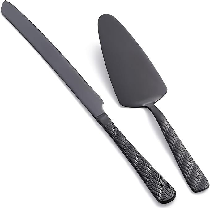 Black Cake Cutting Set, Stainless Steel Cake Knife and Server Set, Cake Pie Cutter Set for Wedding, Birthday, Party