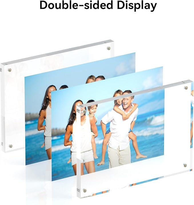 5x7 Acrylic Picture Frames, 20mm Thick Clear Frameless Magnetic Photo Frames, Double Sided Transparent Square Frame Gift for Desktop Display(1 Pack)