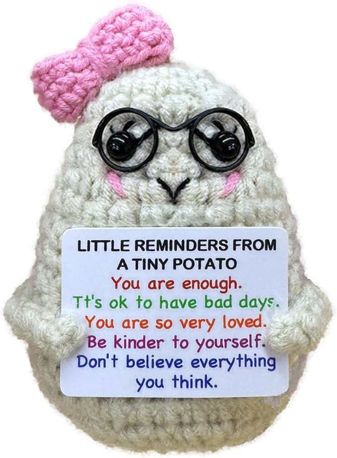 Handmade Crochet Positive Potato Gifts for Women Men Daughter Son Birthday,Teacher Nurse Week Graduation Gift,Handmade Kintted Crochet Doll with Emotional Encouragement Card,Desktop Decors