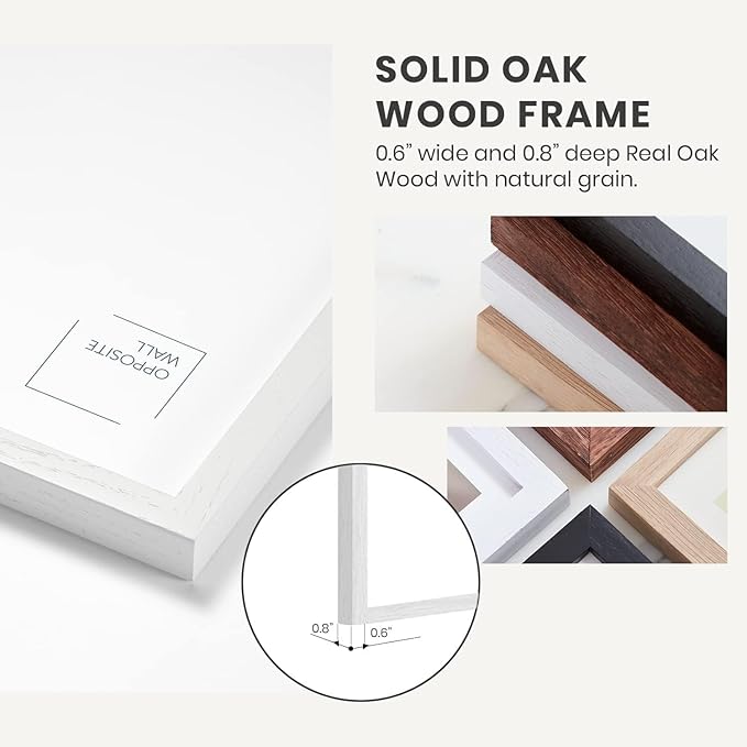 Opposite Wall - 11x14 in - White Solid Oak Wood Picture Frame - Lightweight, Versatile & Shatterproof - Wall Hanging Poster or Photo Frame - Wall Decor for Office, Gallery & Home - 2 Pack