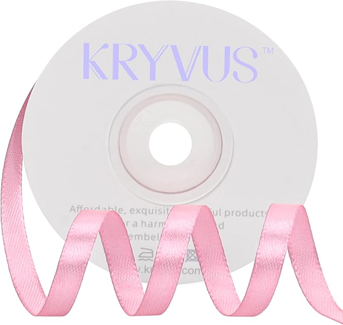 Rose Pink Satin Ribbon 1/4 inch X Continuous 25 Yards, Single Face Polyester Ribbon Perfect for Gift Wrapping, Flower Bouquet, Wedding Decor, Crafts, Bow Making, Sewing and More
