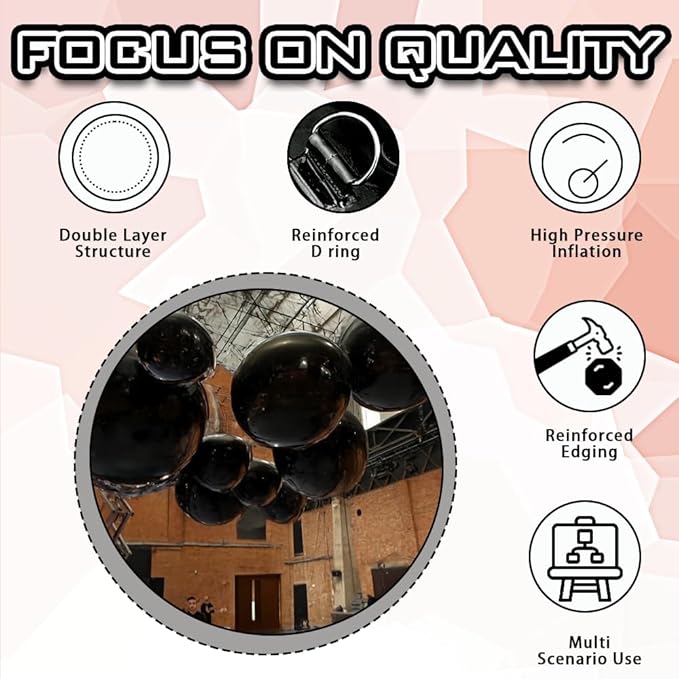 Inflatable Mirror Ball Set - Airtight PVC Spheres for Parties, Weddings, and Events. Perfect for Decoration, Hanging, and Displays. Includes Electric Pump (Black, 24in-2pk_32in_39in_47in_71")