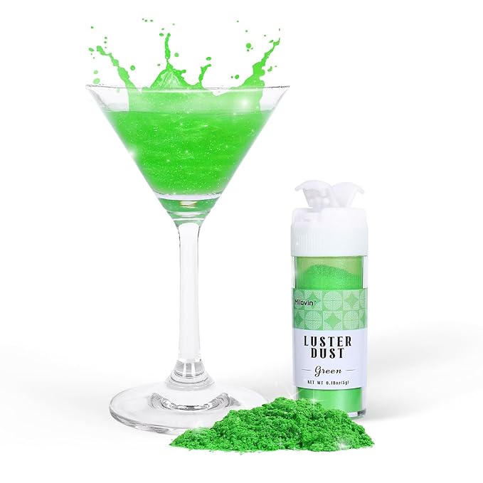 Green Edible Glitter for Cocktails, Luster Dust Edible 5g, Edible Glitter for Cake Decorating, Drinks Glitter, Perfect for Cupcakes, Baking, Chocolate, Strawberries, and Waffles(0.18oz, Green)