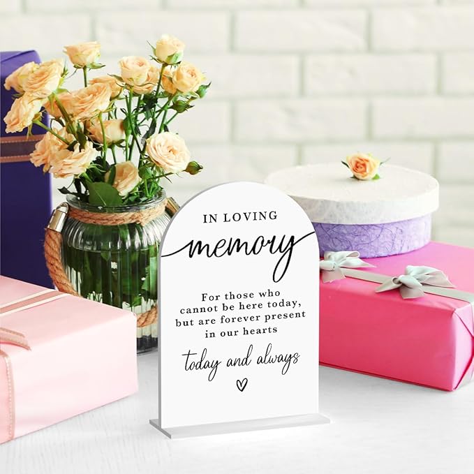 In Loving Memory Acrylic Wedding Sign Memory Table Sign for Wedding Wedding Signs for Ceremony Modern Calligraphy Arch Acrylic Table Top Sign for Wedding Reception and Event Party Table(white)