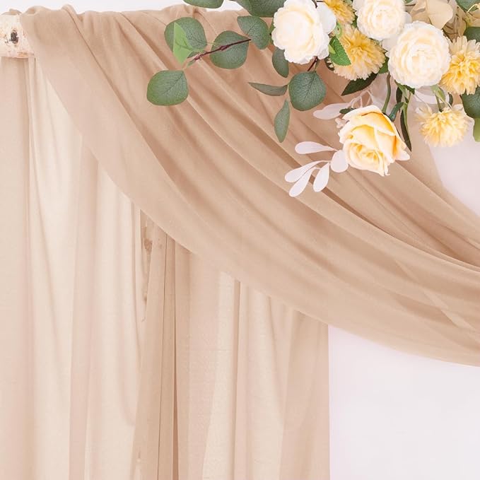 Socomi Wedding Arch Draping Fabric 29" x 20Ft 2 Panels Nude Sheer Outdoor Curtain Drapes Extra Long for Bridal Baby Shower Ceremony Birthday Party Decor