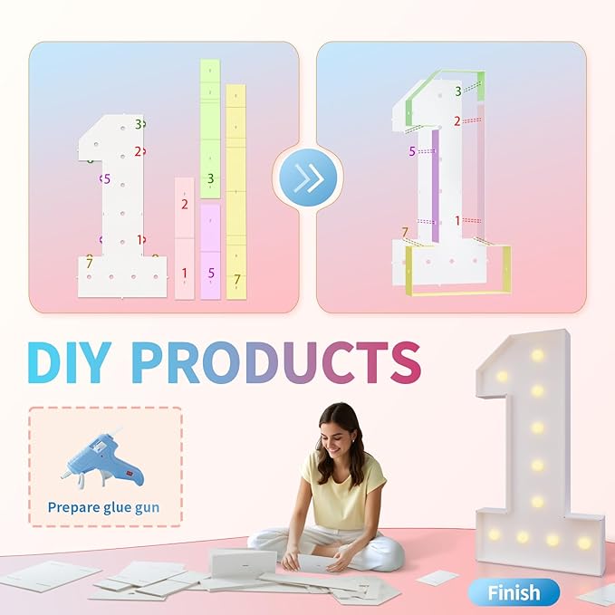 imprsv 4FT Marquee Numbers,DIY Light Up Numbers for 6th 16th Birthday Decorations, Party Party Decorations,Anniversary Party Decor,Mosaic Number for Balloons Number 6,Pre-Cut Foam Board Kit