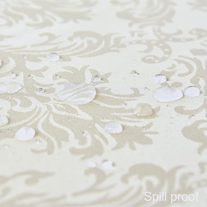 SASTYBALE Rectangle Tablecloth - 60 x 120 Inch Beige Cream Damask Table Cloth Jacquard Design Spill Proof Wrinkle Resistant Waterproof Soft Polyester Oblong Table Cover for Kitchen Parties(Ivory)