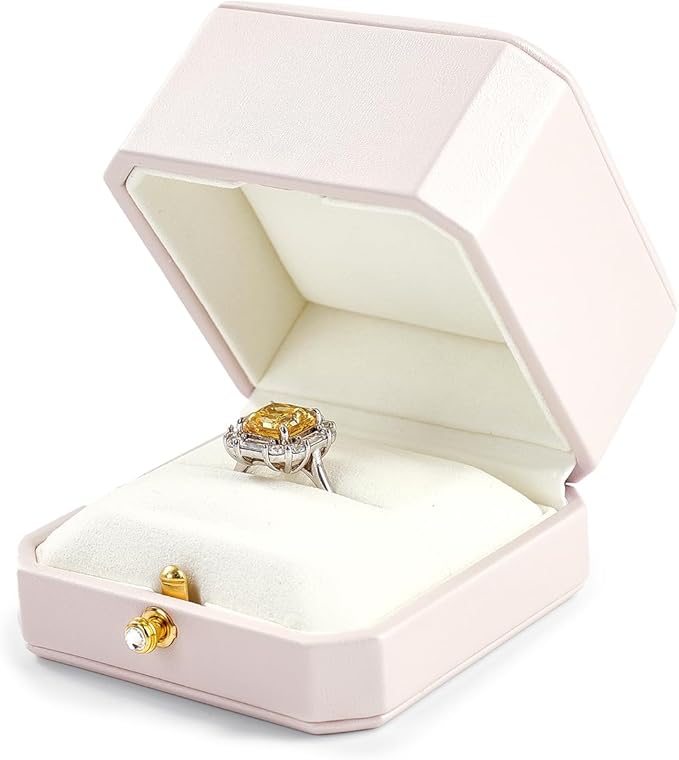 Oirlv Luxury Leather Ring Box for Jewelry Gift Octagon Women Ring Holder for Wedding Day, Proposal, Engagement, Anniversary(Pink,Single)