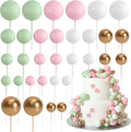 ASTARON Ball Cake Topper, 32 Pcs Foam & Wire Decorations, Mini Balloons Cake Topper Sticks, 4 Colors & Sizes for Wedding Party Birthday Cake Decorating
