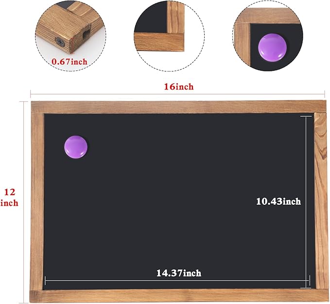 Magnetic Chalkboard for Wall Rustic Wood Framed Decorative Blackboard Sign for Kids Hanging Chalkboard for Home, Office, Restaurant 12" x 16"