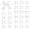 50 PCS Twist Tie Bows Satin Ribbon Bows 3.3 Inch Gift Wrap Bows Craft Bows for Gift Wrapping, Party Decorations Gifts Bag DIY Treat Bags Wedding Decor Baby Shower Christmas (White)
