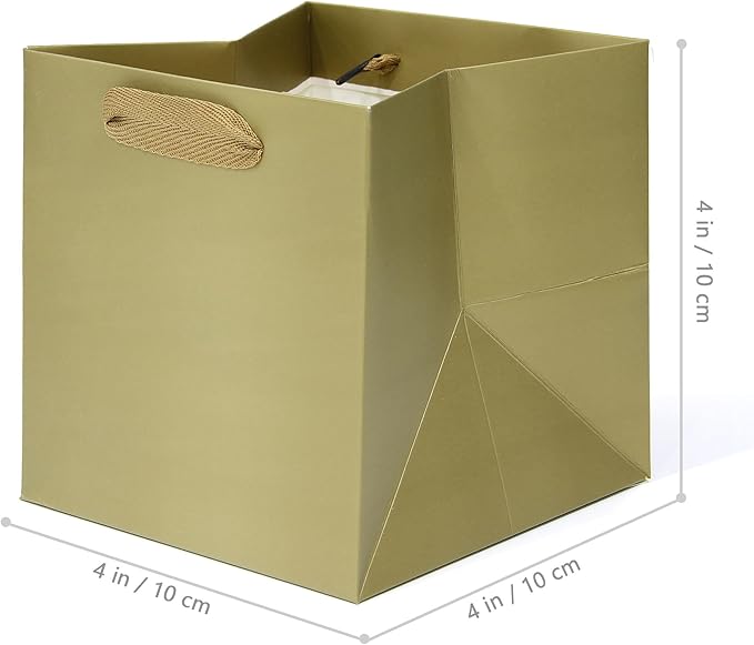 Gold Paper Gift Bag Small Square Bottom Kraft Paper Bags with Handles for Wedding Baby Shower Birthday Party (Gold, 4 x 4 x 4 in, 10 CT)