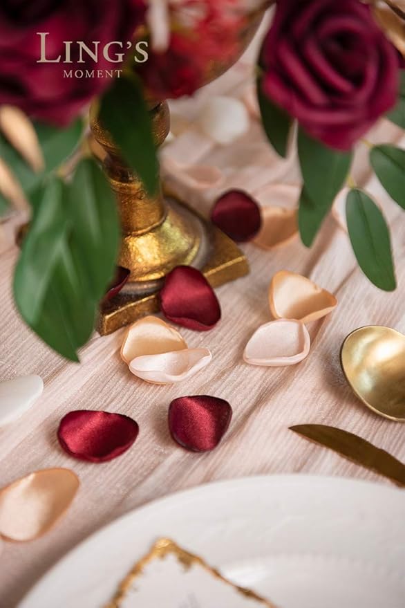 Ling's moment Rose Petals, Silk Flower Petals for Wedding/Aisle/Flower Girl Baskets/Table Centerpiece Décor,etc.Burgundy Gold White 200pcs