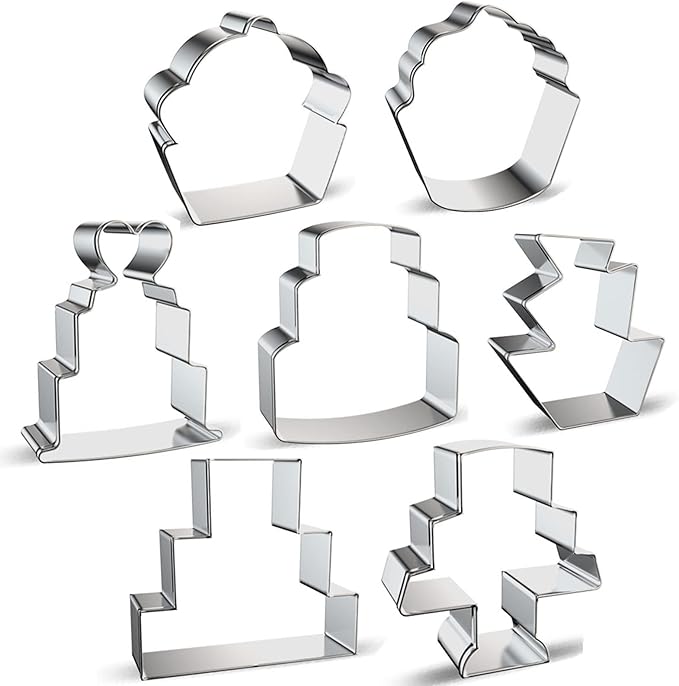 Cake Shaped Cookie Cutters Set of 7 pcs, Stainless Steel Cupcake/Birthday Cake/Wedding Cake Series Fondant Cutter Molds Baking DIY