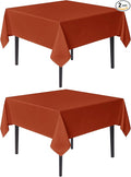 sancua Thanksgiving Square Tablecloths 85x85 Inch Rust, 2 Pack Fabric Fall Table Cloth for Square or Round Tables, Burnt Orange Washable Polyester Table Cover for Dinner, Holiday Party, Display Tables