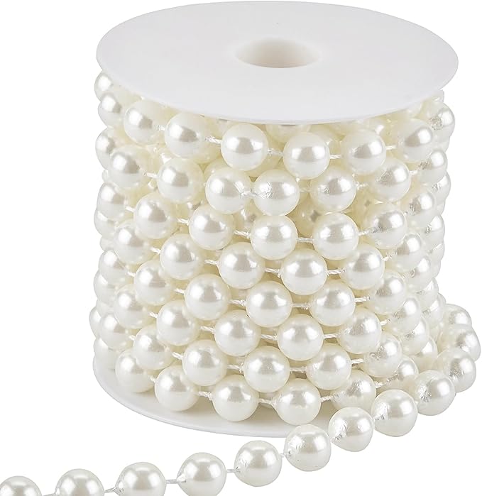 12mm Pearl Beads String, Ivory Pearls for Crafting Imitation Decorative Beads Garland 5.5 Yds, Wedding Party Valentine Christmas Tree Decorations