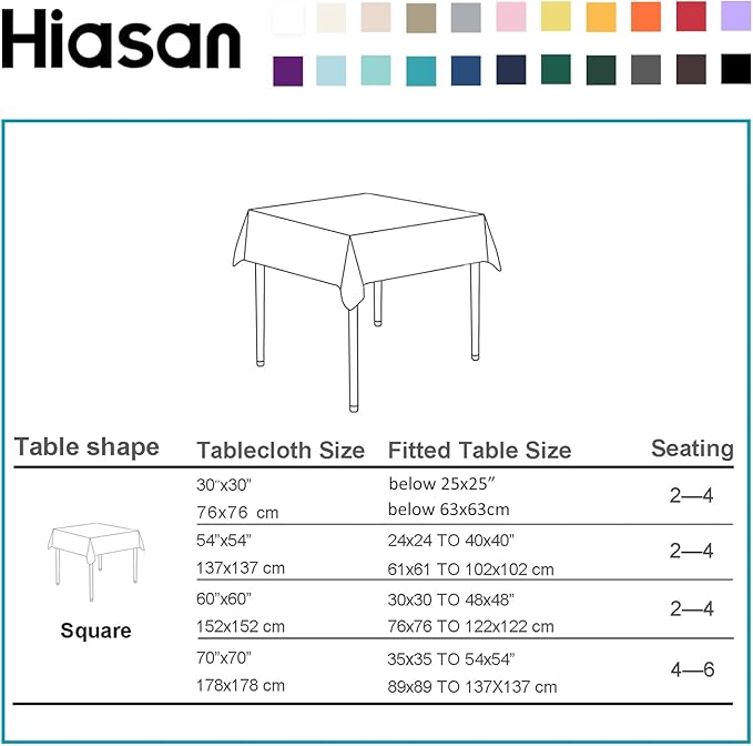 Hiasan Square Tablecloth - Waterproof Washable Polyester Table Cloth for Dining Room Kitchen Party Camping, Navy Blue, 30 x 30 Inch