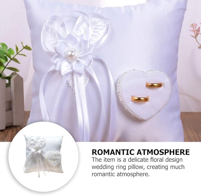 Lace Pearl Wedding Ring Bearer Pillow Holder, 7.9 Inch Ring Bearer for Wedding