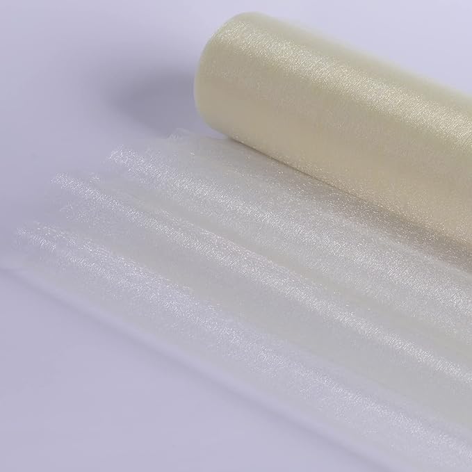 Crystal Organza Fabric Tulle - 16" by 50 Yards Sheer Fabric for Wedding Party Decoration Bridal Shower Tutu Roll Netting Spool Ribbon Wrapping (Ivory)