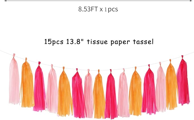 Hot-Pink Orange Fall Party-Decorations Tassel-Garland - 15pcs Groovy Baby-Shower Birthday Wedding Bridal Tassel, Autumn Thanksgiving Banner Streamers, Engagement Bachelorette Sunset Decor Panduola