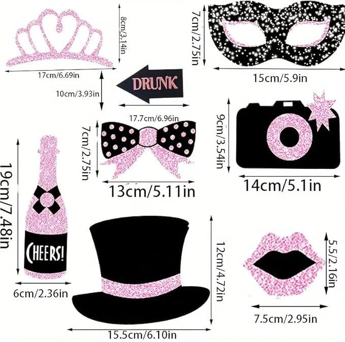 30 Pieces Black Rose Golden Photo Booth Props for Birthday Wedding New Year Party,Mix of Hats, Mask, Lipstick, Tie, Crowns and More Funny Selfie Props