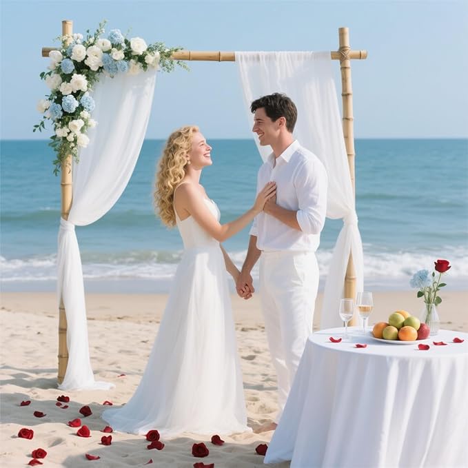 MLMW Wedding Arch Draping Fabric 2 Panels 29" x 20Ft White Sheer Wedding Arch Backdrop Drapes Outdoor Curtain for Ceremony Party Background Ceiling Decor