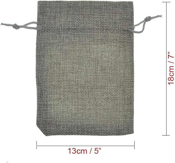 20pcs Burlap Bags 5x7 Inch, Linen Drawstring Gift Bags, Wedding Party Christmas Favor Bags Jewelry Candy Pouches Sacks (Gray)