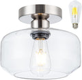 Semi Flush Mount Ceiling Light Fixture - Clear Glass & Brushed Nickel Base with 900 Lumen LED - Modern Kitchen Lighting Fixtures for Bathroom Hallway Entryway