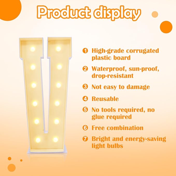 4ft Marquee for Letters V, Large Light up Letters, Multifunctional Large Marquee for Letters 4 Feet Tall for Party Decorations, Letter Balloons, Wedding Decor, Proposal Decorations (Letters V)