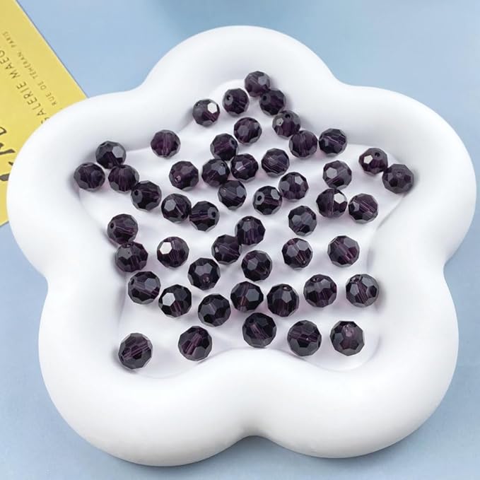 50 PCS 10mm Crystal Glass Beads Round Multiple Faceted Loose Spacer Glass Beads for DIY Handcrafte Bracelet Necklace Earring Jewelry Making(Violet)