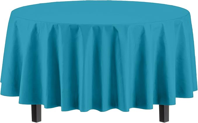 Party Solids Pack Of 12 Premium Plastic Tablecloth 84 Inch Round Table Cover - Turquoise