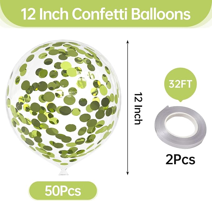50pcs Lime Green Foil Confetti Balloons,12 inch Latex Balloon with Lime Green Confetti Inside for Birthday Family Party Wedding Party Baby Shower Decoration Supplies