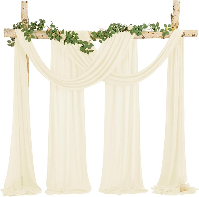 Ivory Sheer Chiffon Wedding Arch Draping Fabric, 1 Panel 28" x 20ft, Perfect for Wedding Ceremony & Reception Decoration