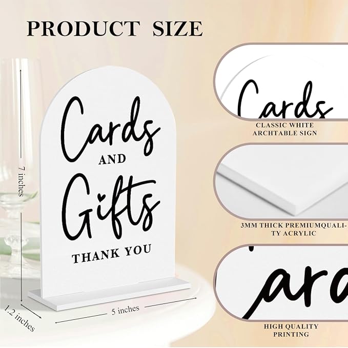 4 Pcs Acrylic Wedding Signs for Ceremony and Reception, Bridal Shower Decorations, Cards and Gifts Signs, Guest Book Sign, Arch Acrylic Table Top Sign with Holder for Wedding Reception (White)