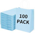 BAG BOX 100 Pack Small 5.9x3.1x8.25Inch Blue Kraft Paper Gift Bags with Handles for Bulk Shopping, Retail, Craft, Party Favors, Wedding, Grocery & Sacks