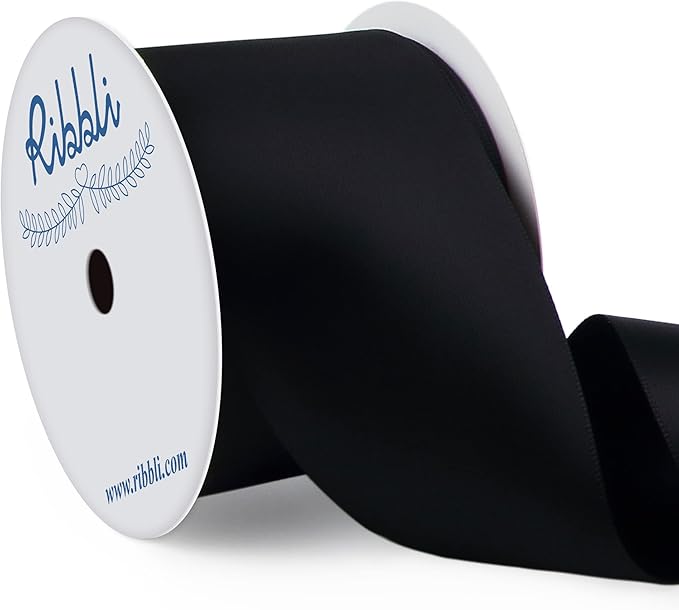 Ribbli Black Double Faced Satin Ribbon, 2” x Continuous 10 Yards,Use for Bows Bouquet,Gift Wrapping,Floral Arrangement,Wedding Decoration