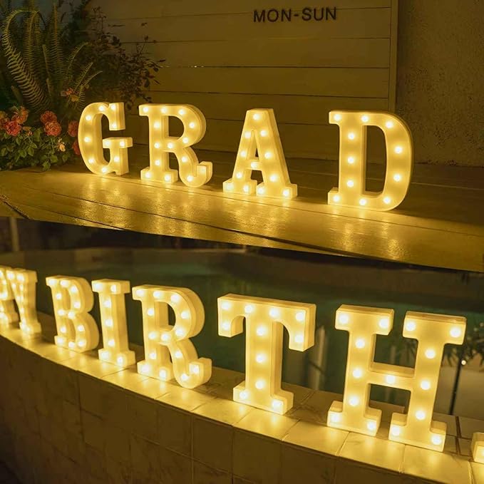 Foaky LED Letter Lights Sign Marquee Light Up Letters Sign for Night Light Wedding/Birthday Party Battery Powered Christmas Lamp Home Bar Decoration(P)